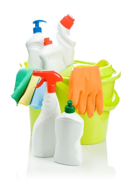 Cleaning tools in bucket — Stock Photo, Image