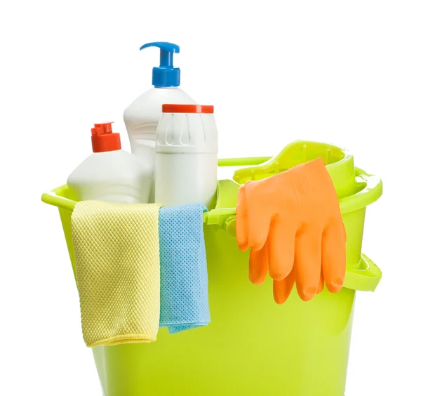 Secchio con detergenti forniture — Foto Stock