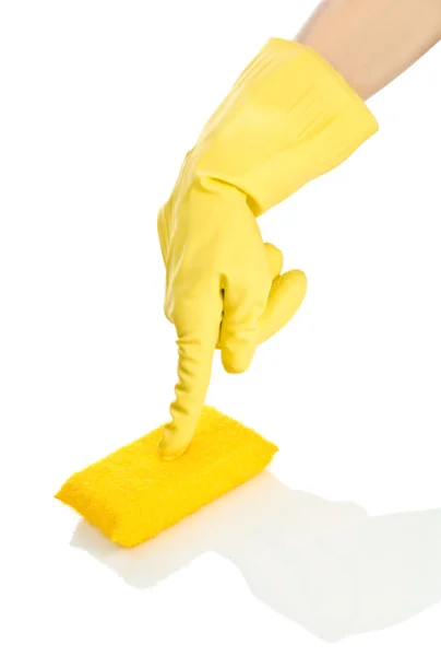 Hand in glove on sponge — Stock Photo, Image