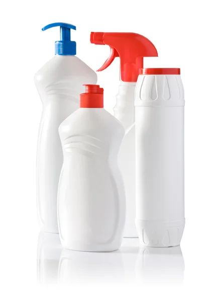 Vier schonere flessen geïsoleerd — Stockfoto