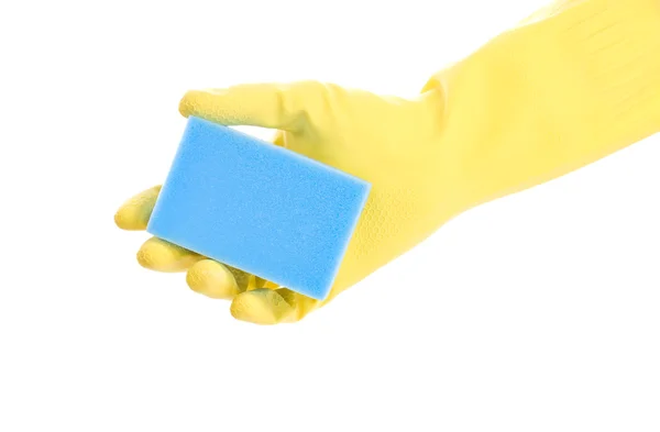 Hand in glove with sponge — Stock Photo, Image