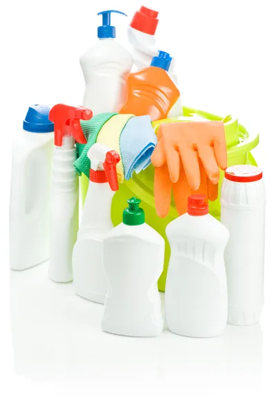 Composición aislada de los productos de limpieza — Foto de Stock