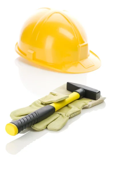 Helmet, hammer and glove — Stock Photo, Image