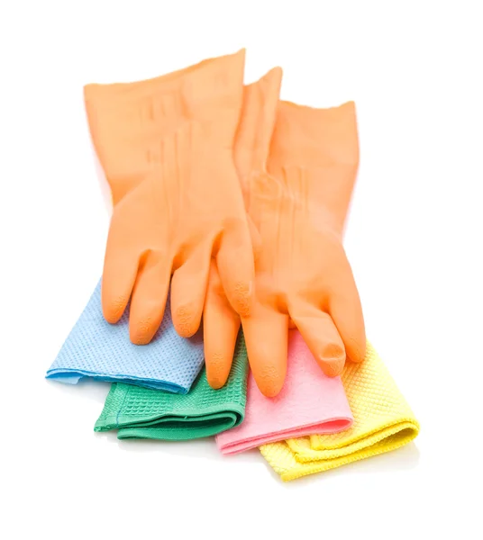 Gloves on colored rags — Stock Photo, Image