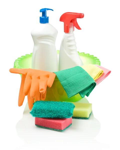 Groene bekken met het schoonmaken van objecten — Stockfoto