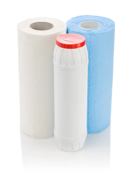 Toalhas de papel e garrafa de cozinha — Fotografia de Stock