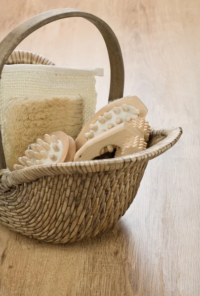 One basket on wooden background — Stock Photo, Image