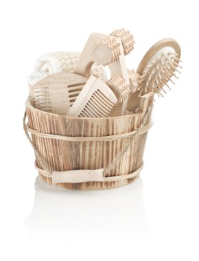 Wooden pail with toilet articles clipart