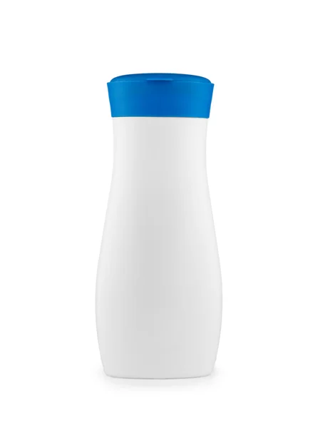 Weiße Plastikflasche mit blauem Deckel — Stockfoto