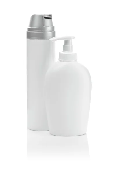 Iki beyaz sprey şişe — Stok fotoğraf