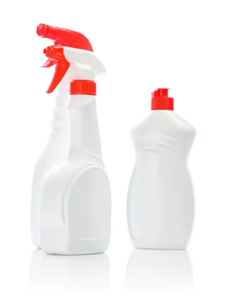 Tre detergenti bianchi isolati — Foto Stock