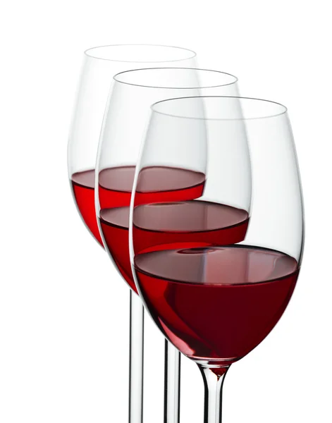 Três vinhedos com vinho tinto — Fotografia de Stock