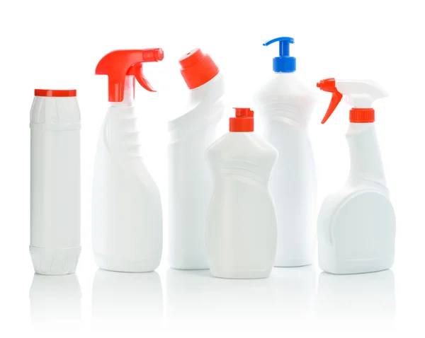 Conjunto de produtos de limpeza brancos — Fotografia de Stock