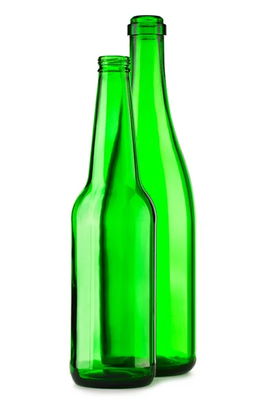 Iki boş yeşil şişe izole — Stok fotoğraf