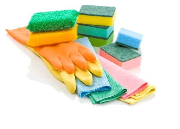 Stos rękawiczki szmaty i gąbki — Zdjęcie stockowe