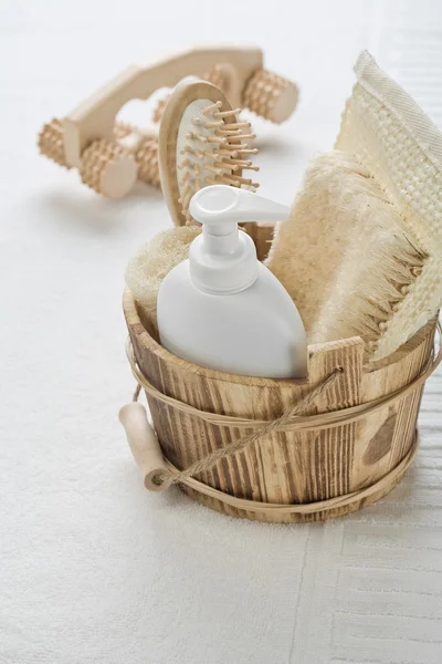 Set of bath accessories on towel — Stock Photo, Image