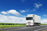 fehér teherautó nyár ország autópálya kék ég alatt