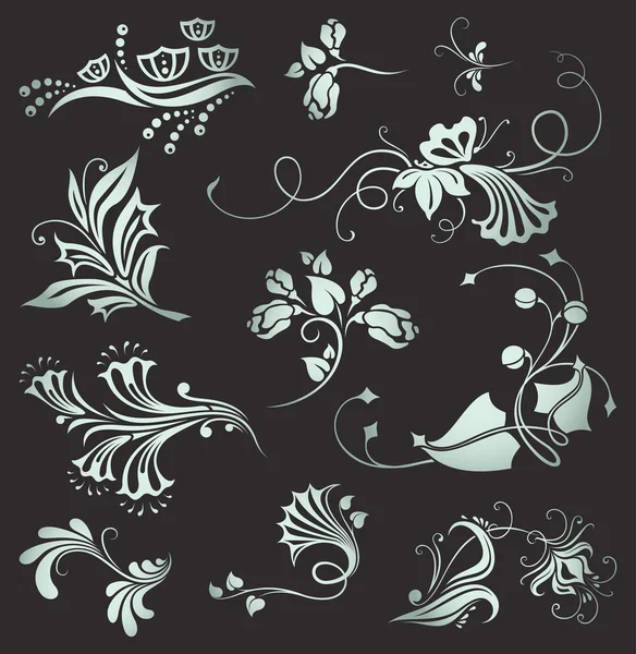 Conjunto de elementos florales vintage Gráficos vectoriales