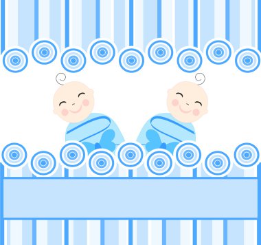 Twins boys on blue striped background clipart
