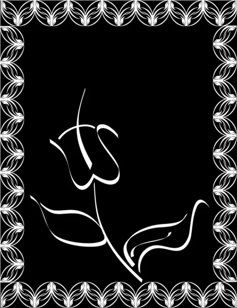 Blume auf schwarzem Hintergrund mit floralem Rahmen — Stockvektor