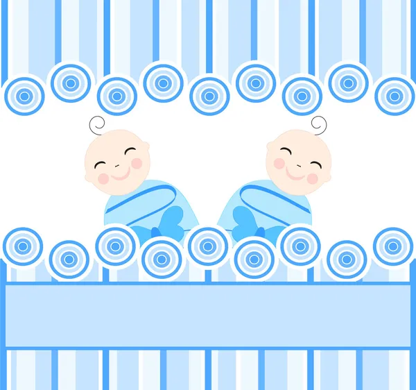 Tvillingar pojkar på blå randig bakgrund — Stock vektor