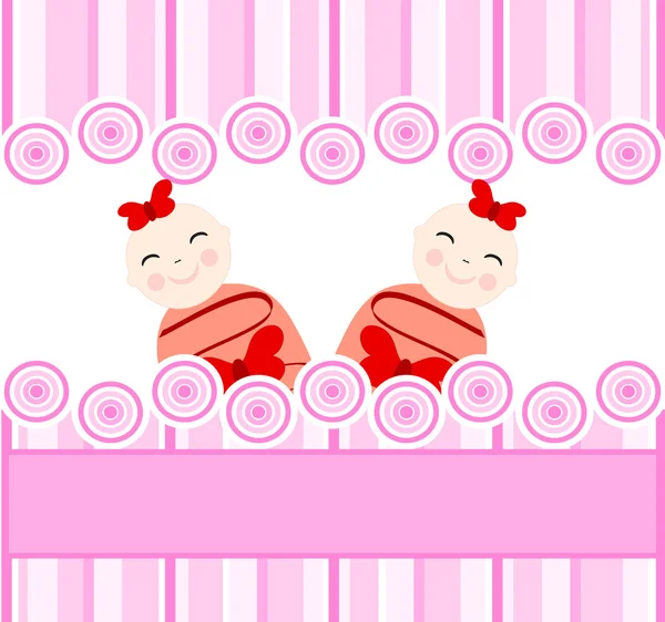 Zwillinge Mädchen auf rosa gestreiften Hintergrund — Stockvektor