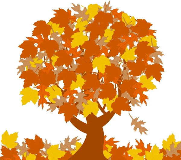 Vektor Ilustrasi Pohon Musim Gugur Terisolasi Pada Latar Belakang Putih - Stok Vektor