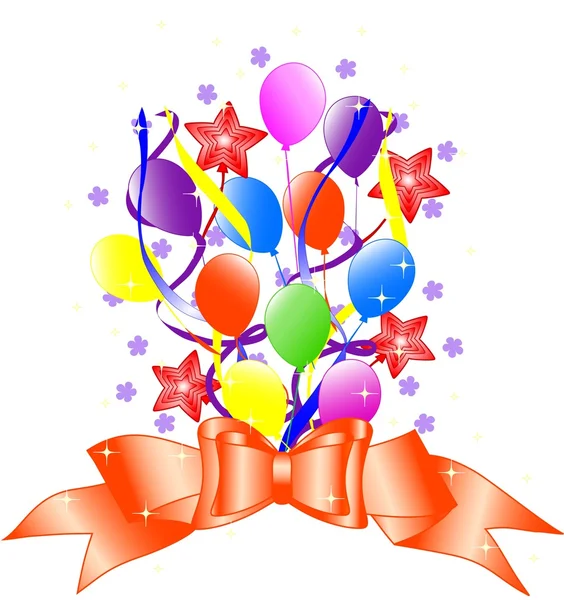Birthday Background Bow Balloons Ribbons Vector Illustration — Stock Vector