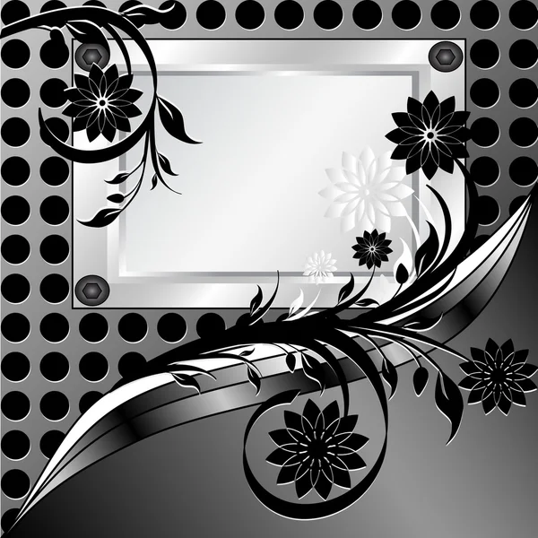 Illustrazione vettoriale di una cornice in argento con ornamento su texture metallica realizzata — Vettoriale Stock