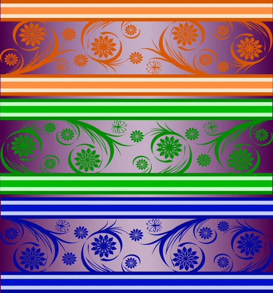 Ilustração Vetorial Conjunto Bandeiras Florais Listradas — Vetor de Stock