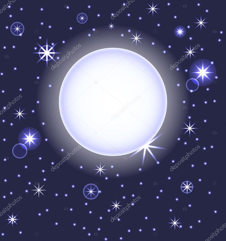 Vector illustration of a moon on a night sky with a stars