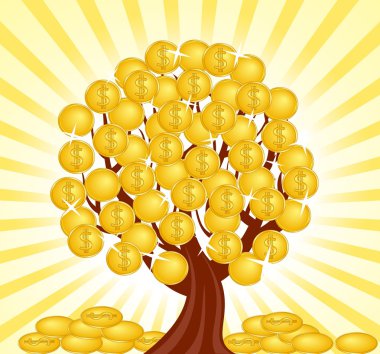 Vector illustration of a money tree with coins. clipart