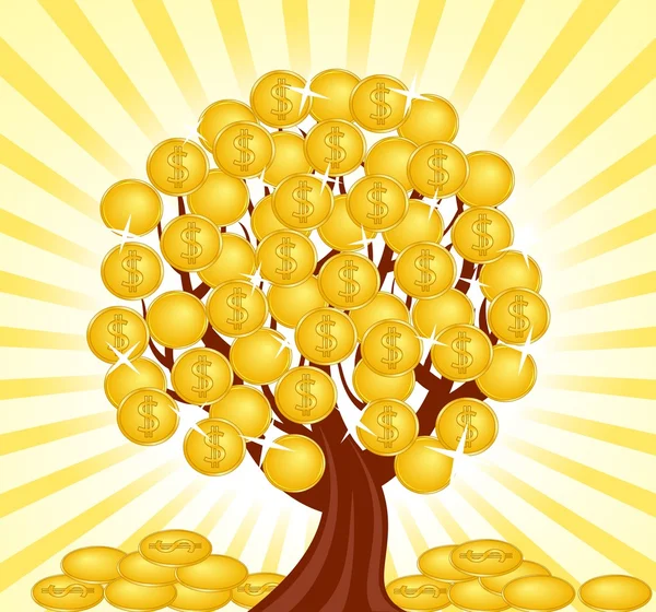 Ilustración vectorial de un árbol de dinero con monedas . — Archivo Imágenes Vectoriales