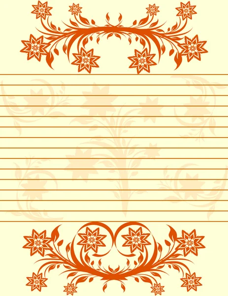 Feuille de papier rayé avec bordure florale . — Image vectorielle