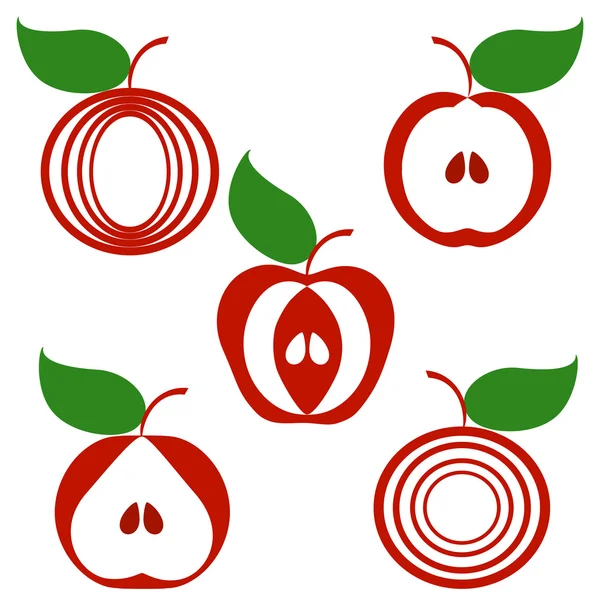 Conjunto de maçãs isoladas sobre fundo branco. —  Vetores de Stock