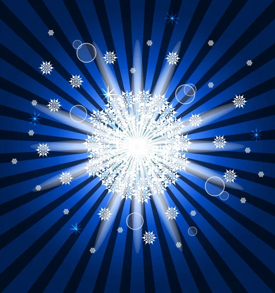 Vektor illustration av en natthimmel med strålar och snöflingor. eps10 — Stock vektor