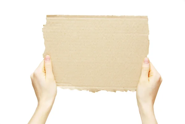 Cardboard in hands — Stock Photo, Image