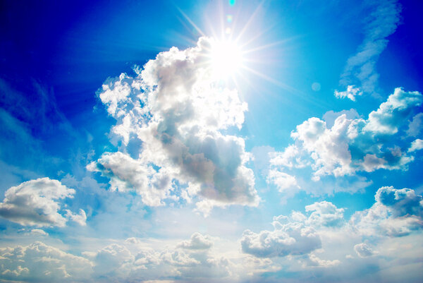 Sunny sky background with a tiny clouds