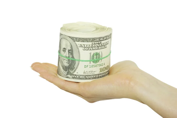 Mão Com Dinheiro Isolado Fundo Branco — Fotografia de Stock