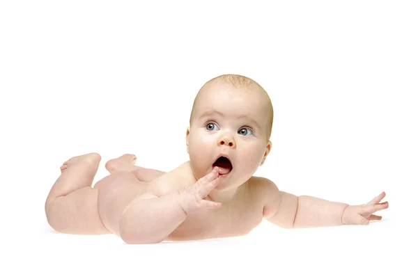 Nieuw Geboren Babymeisje Geïsoleerd Wit — Stockfoto