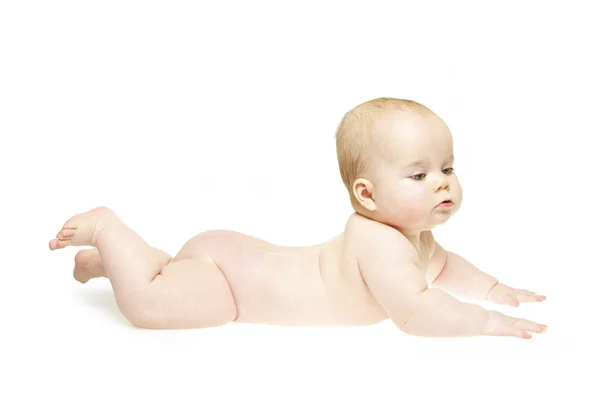 Neonato Bambina Isolata Bianco — Foto Stock