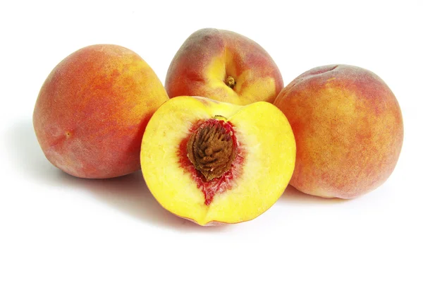 Fresh Peach Fruits Isolated White Background — Stock Photo, Image