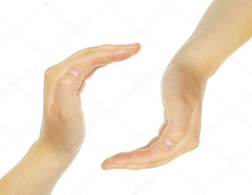 Hands made circle on white background