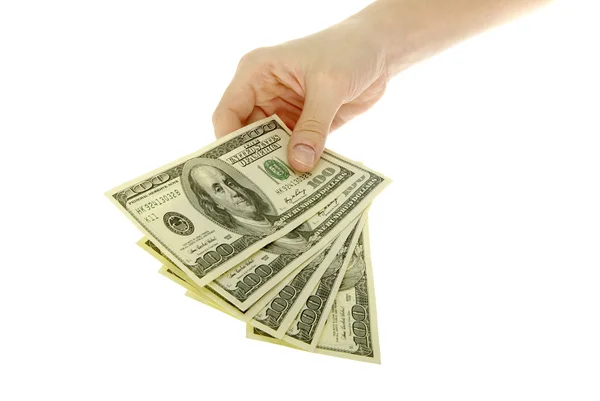 Hand Met Geld Geïsoleerd Witte Achtergrond — Stockfoto
