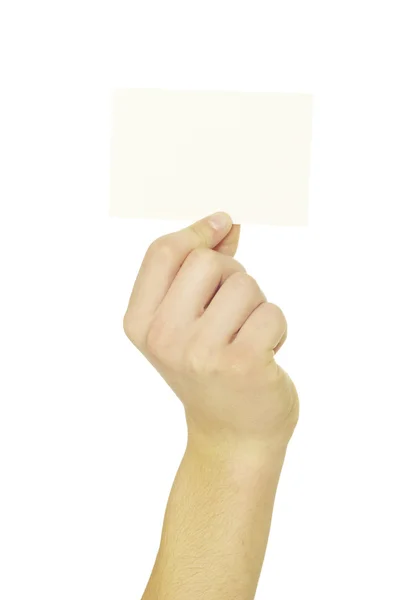 Kaart Leeg Een Hand Geïsoleerd Wit — Stockfoto