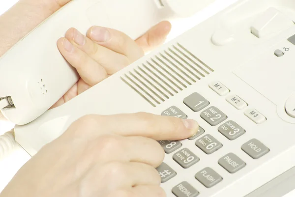 Палець Білою Клавіатурою Телефону — стокове фото