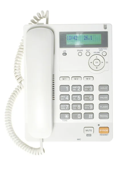 Beyaz Arka Planda Beyaz Ofis Telefonu — Stok fotoğraf