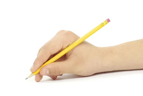 Mão Com Lápis Isolado Branco — Fotografia de Stock