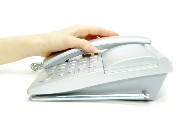 Eldeki Telefon Alıcısı Beyaz Üzerine Izole Edilmiş — Stok fotoğraf