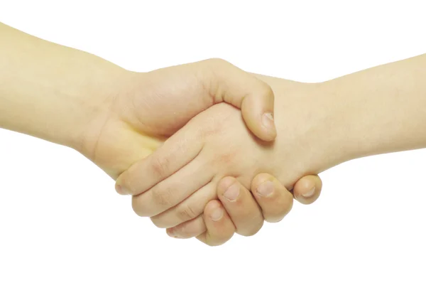 Closeup Two Men Shaking Hands Isolated White Stock Photo